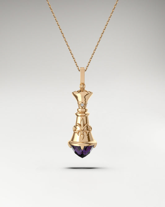 Chess Queen Pendant in 10k gold with diamond and spinel