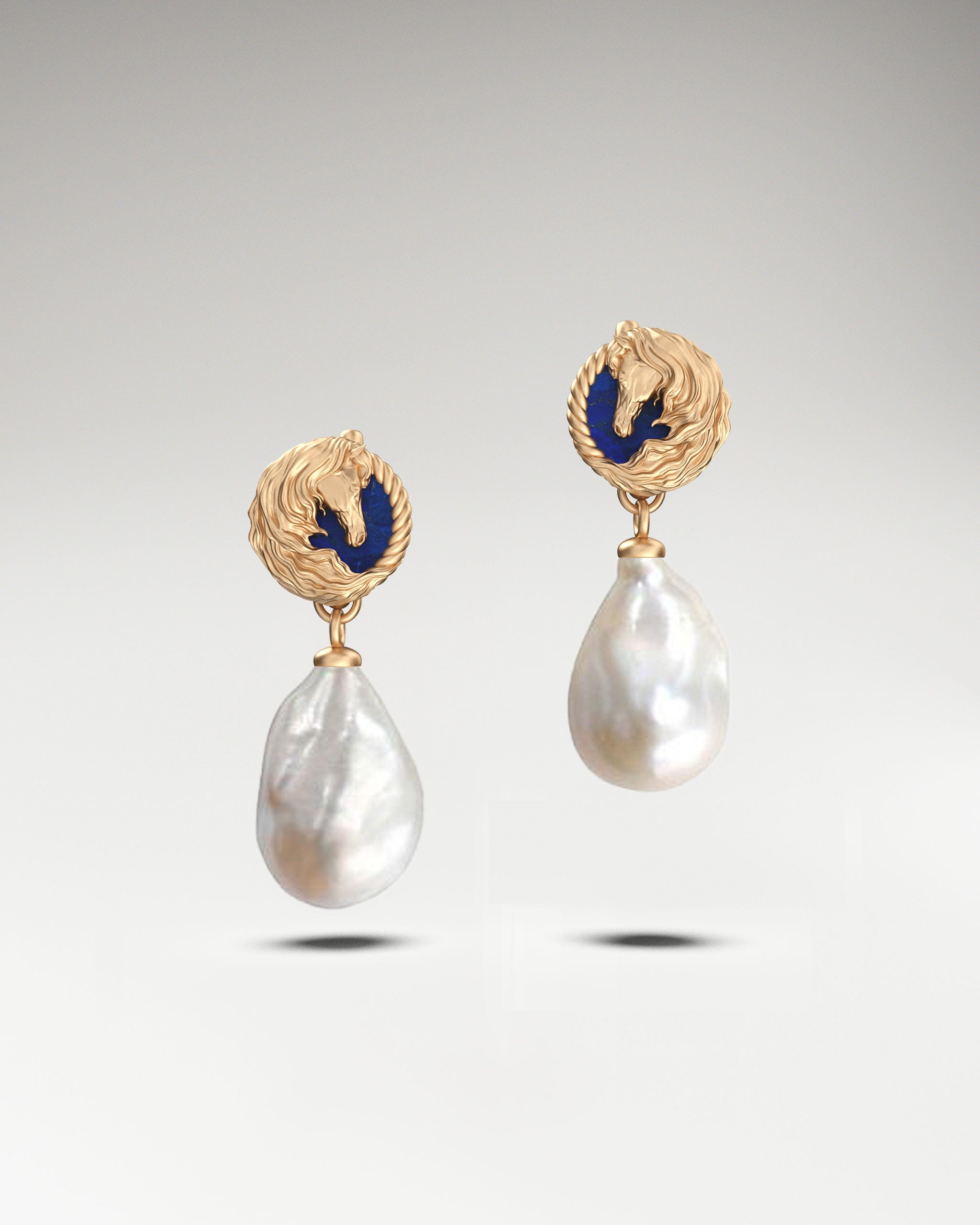 Horse Earrings in 10k Gold and Pearl