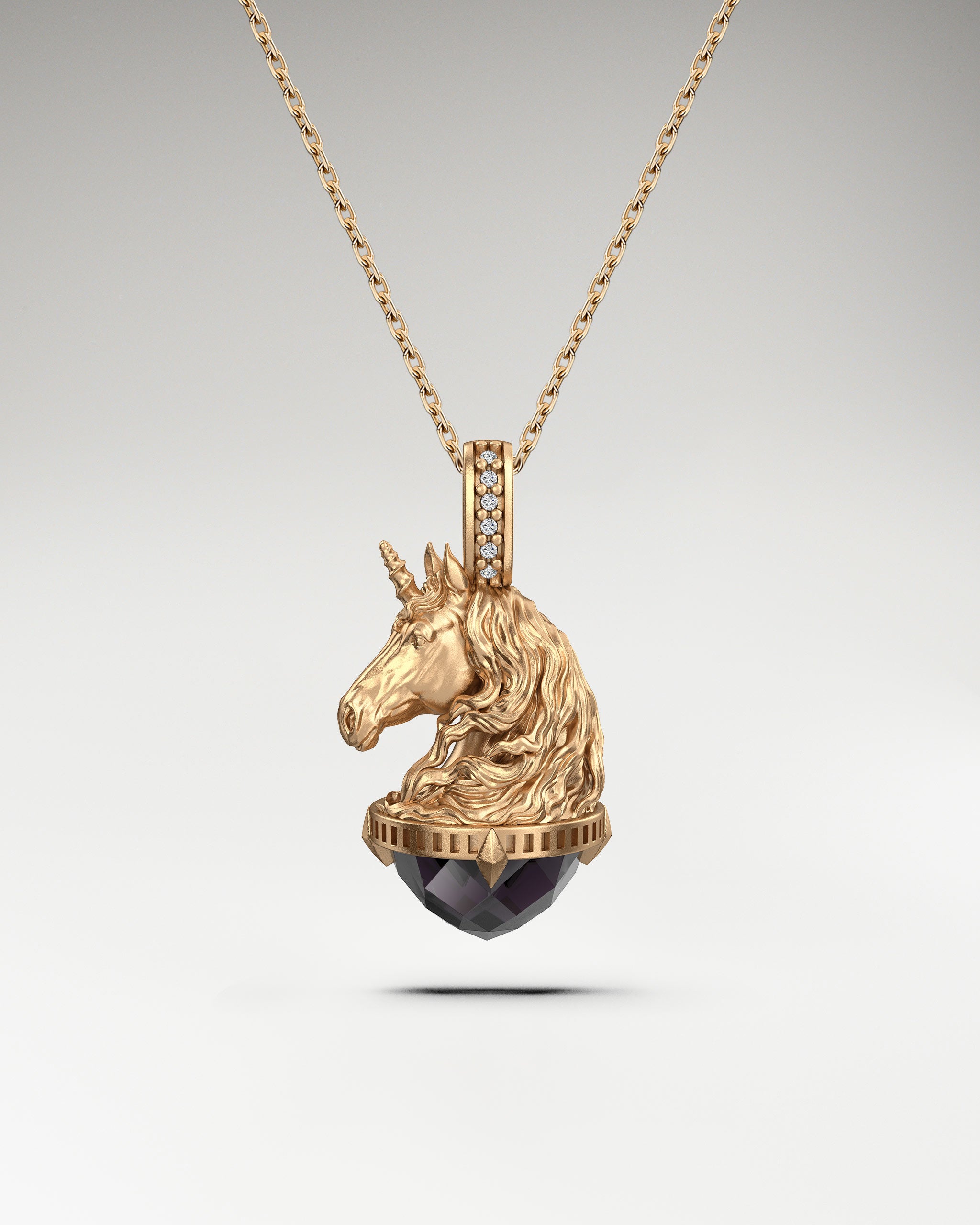 Horse Head Sculpture Pendant with Diamonds and Spinel gemstone