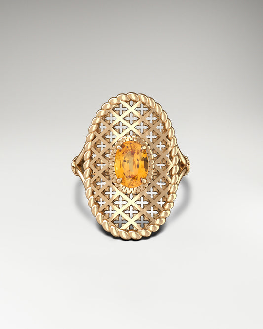 Horse Saddle Ring in 10k Gold With Citrine and diamonds