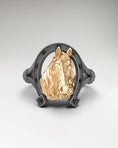 Load image into Gallery viewer, Horse Sculpture Ring made in gold with spinel gemstone
