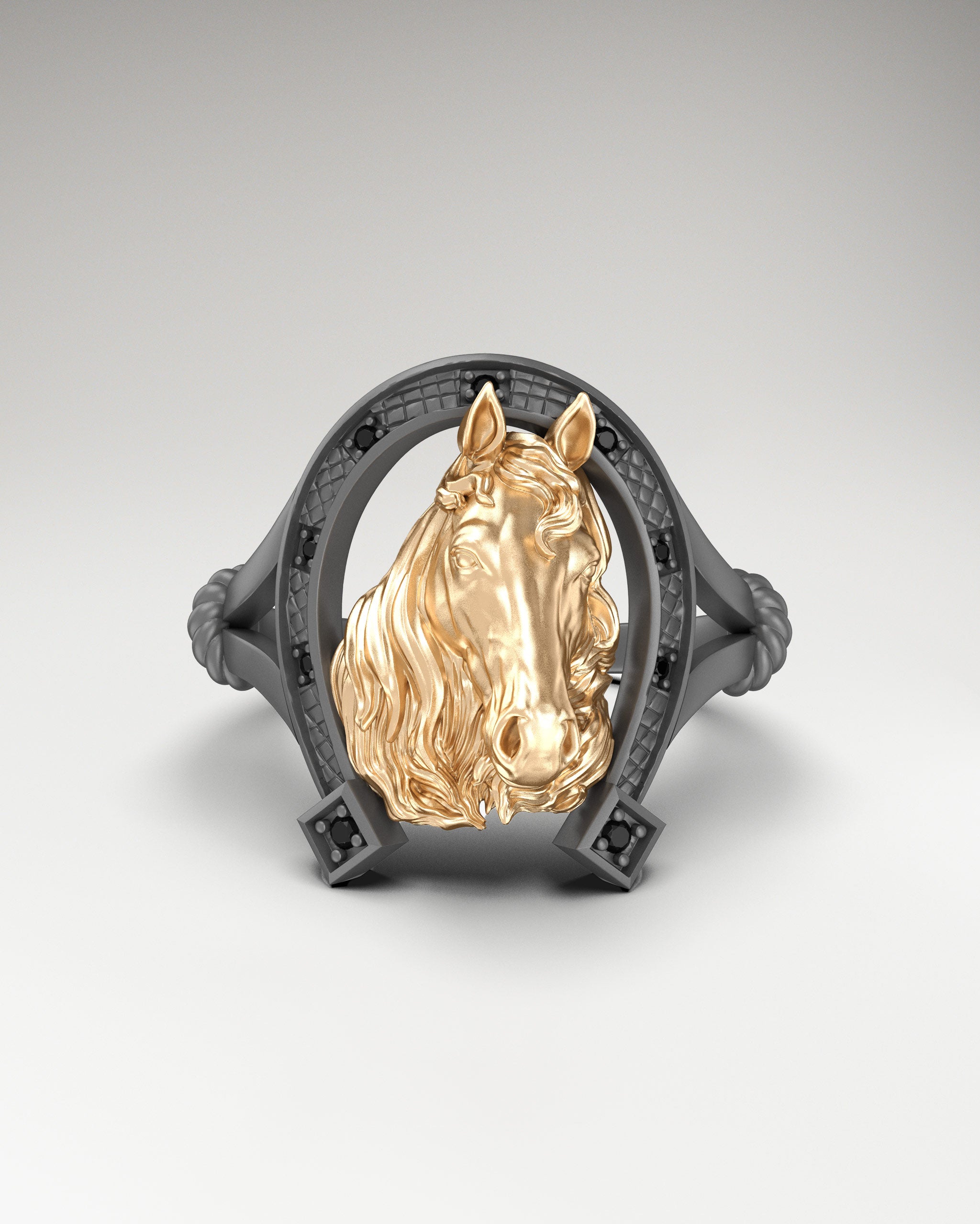 Horse Sculpture Ring made in gold with spinel gemstone
