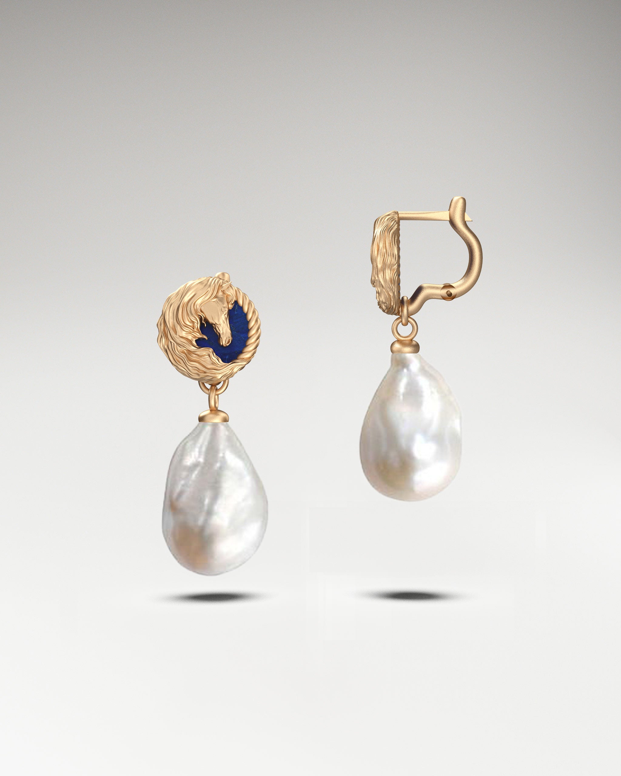 Horse Sculpture earrings with Pearl gemstone