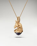 Load image into Gallery viewer, Horse head pendant in gold with diamonds
