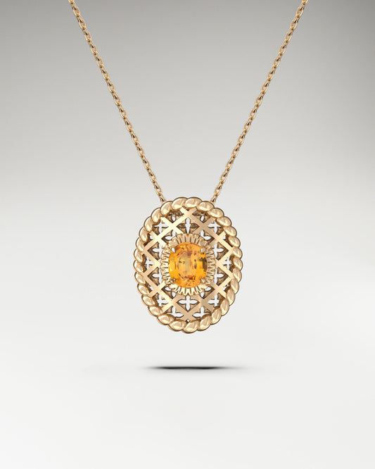 Horse saddle necklace made in 10k yellow gold with orange citrine