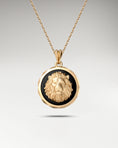 Load image into Gallery viewer, Lion Pendant Necklace in 10k Gold and Black onyx
