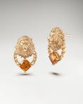 Load image into Gallery viewer, Lion sculpture stud earrings with gold and citrine
