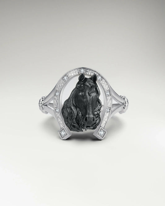 Anello scultura a ferro di cavallo in argento sterling con moissanite