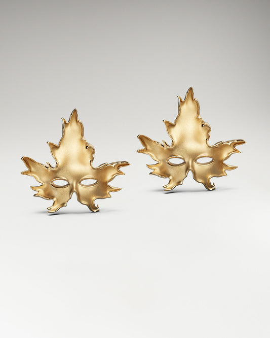 Mapple Leaf Mask Stud earrings Made in 10k Gold