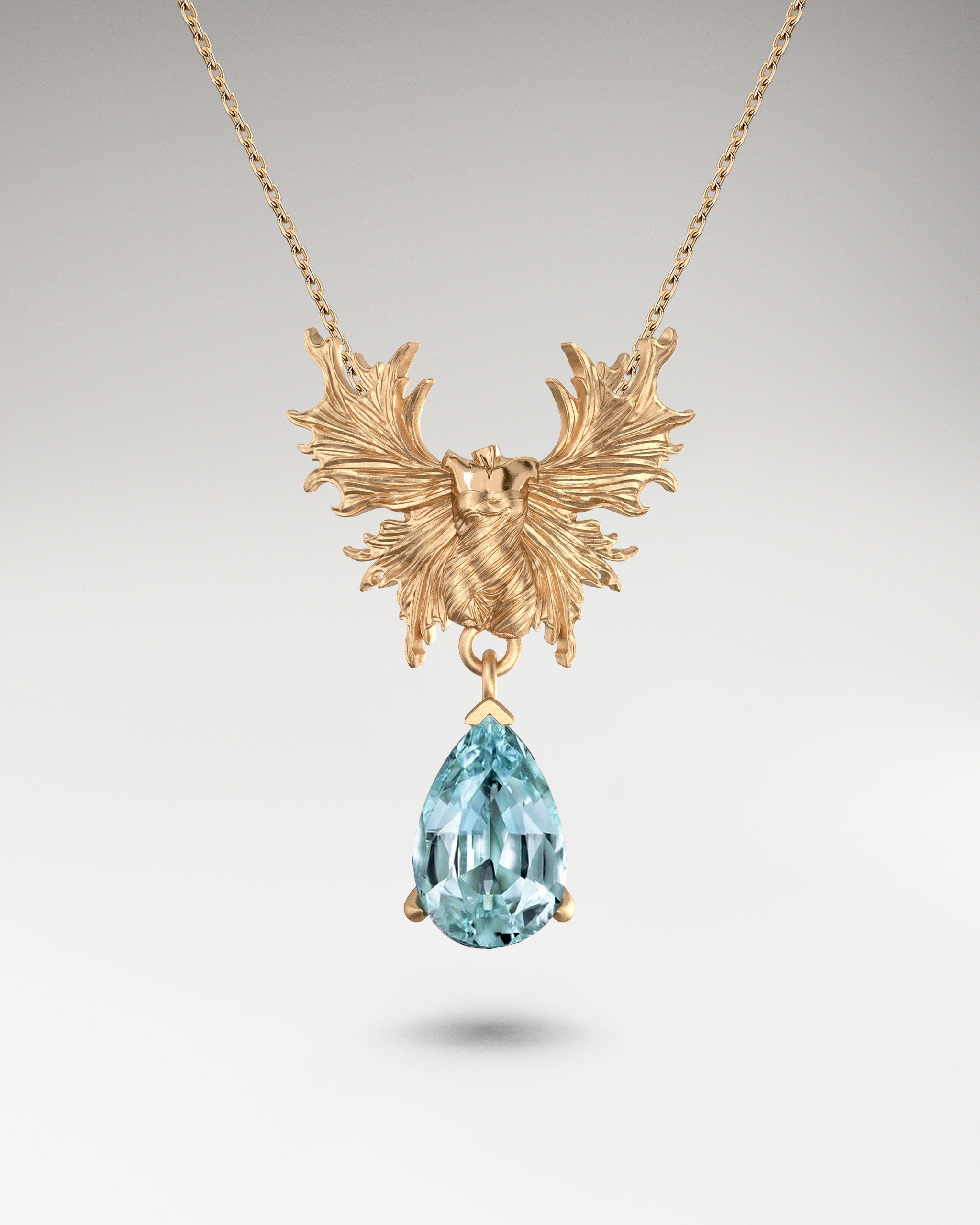 Guardian Angel Necklace Gold and Aquamarine Gemstone