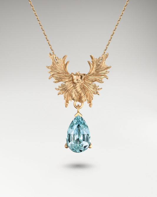 Guardian Angel Necklace Gold and Aquamarine Gemstone