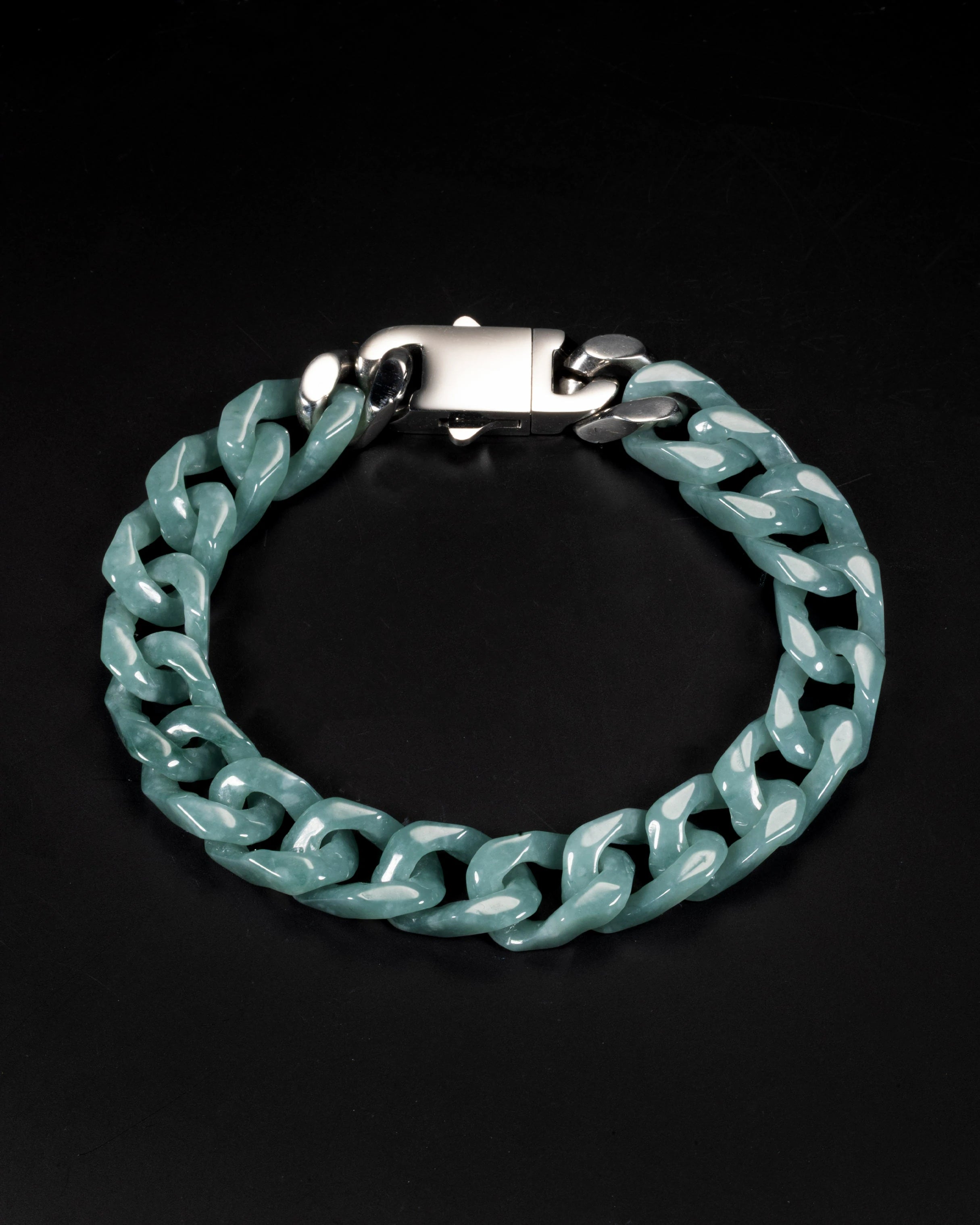 Zephyr Clasp In Sterling Silver With Jade Cuban Link