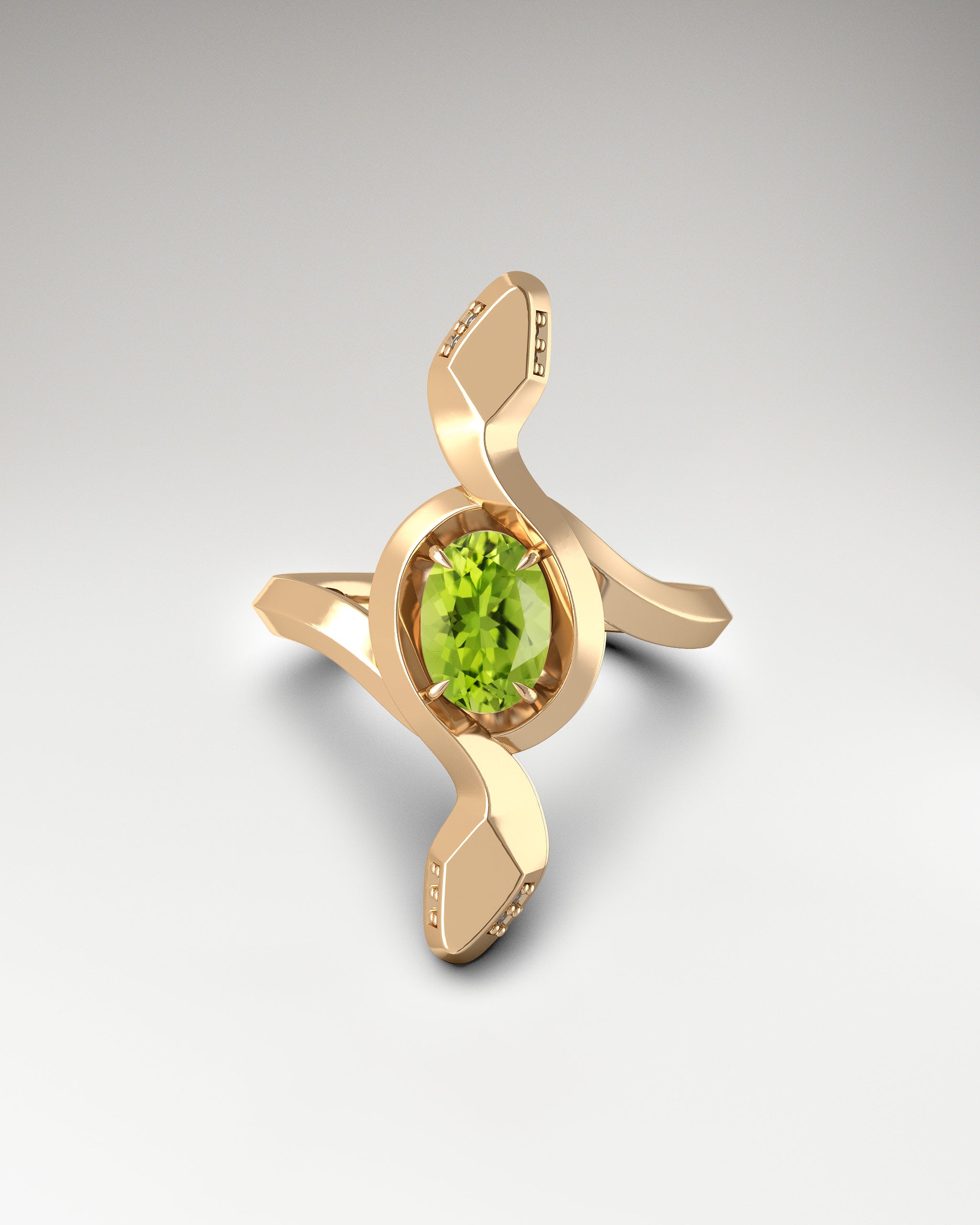 Snake Ring in 10k Gold with Peridot and Diamonds