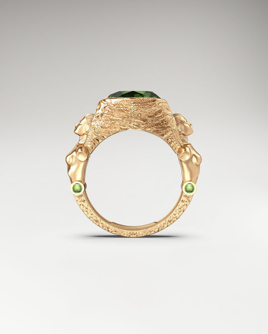 Women sculpture Art Ring made by gold and gemstone