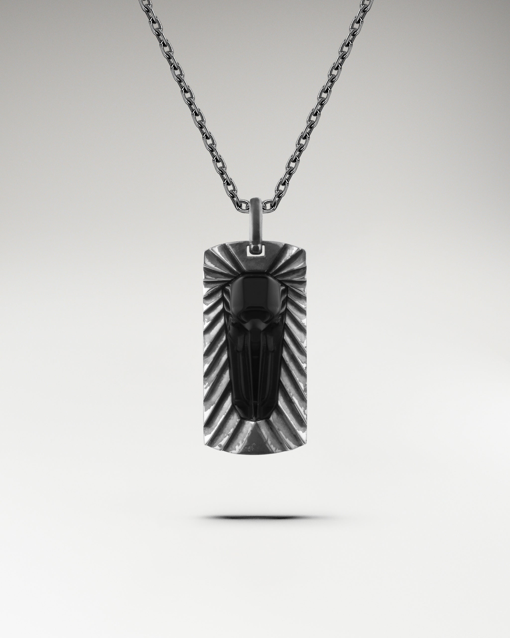 Elephant Guard Pendant Necklace In Sterling Silver With Black Agate