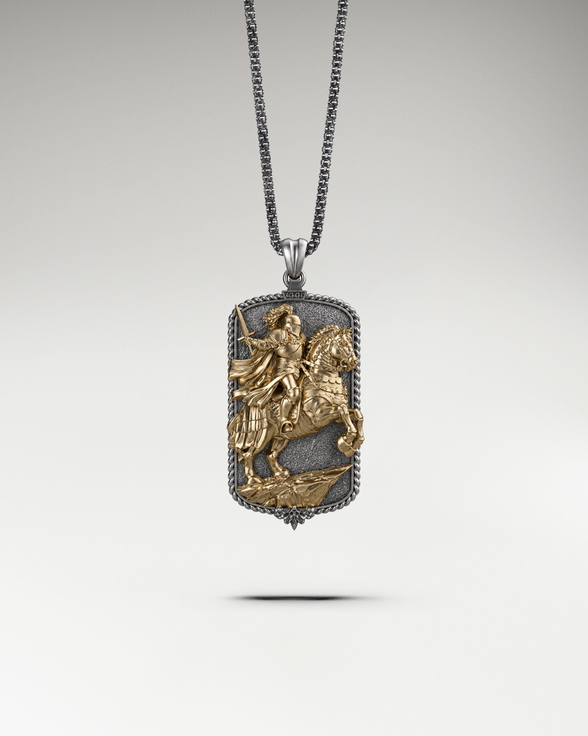 Knight Dog Tag Pendant In Sterling Silver