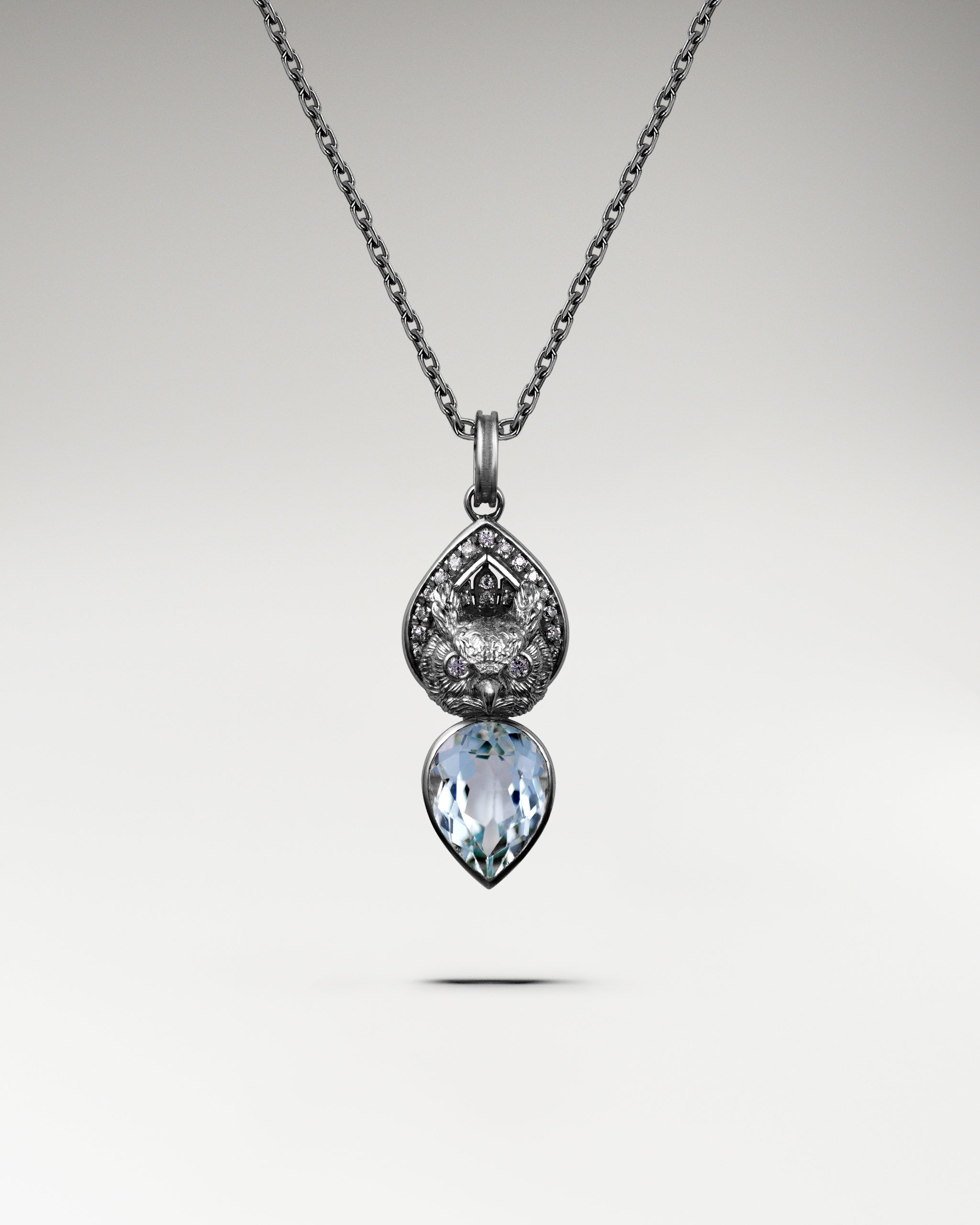 Wisdom Owl Necklace In Sterling Silver With Blue Topaz