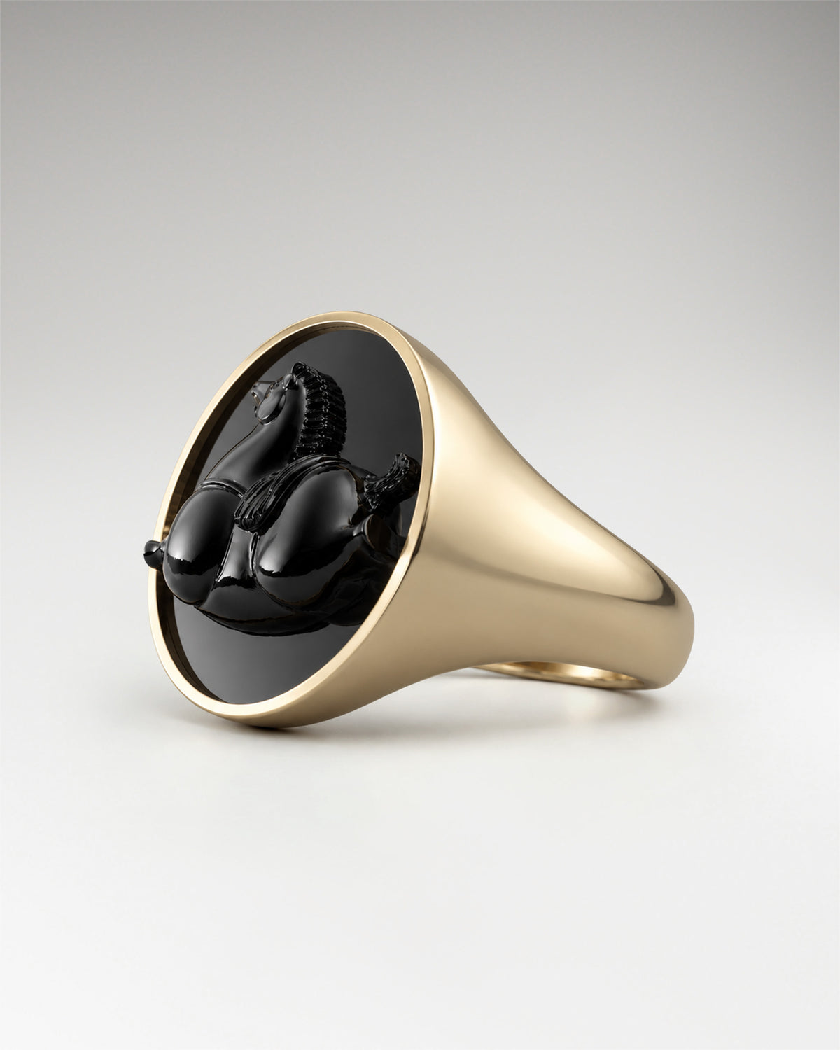 Whimsical Pony Ring In Sterling Silver With Black Agate