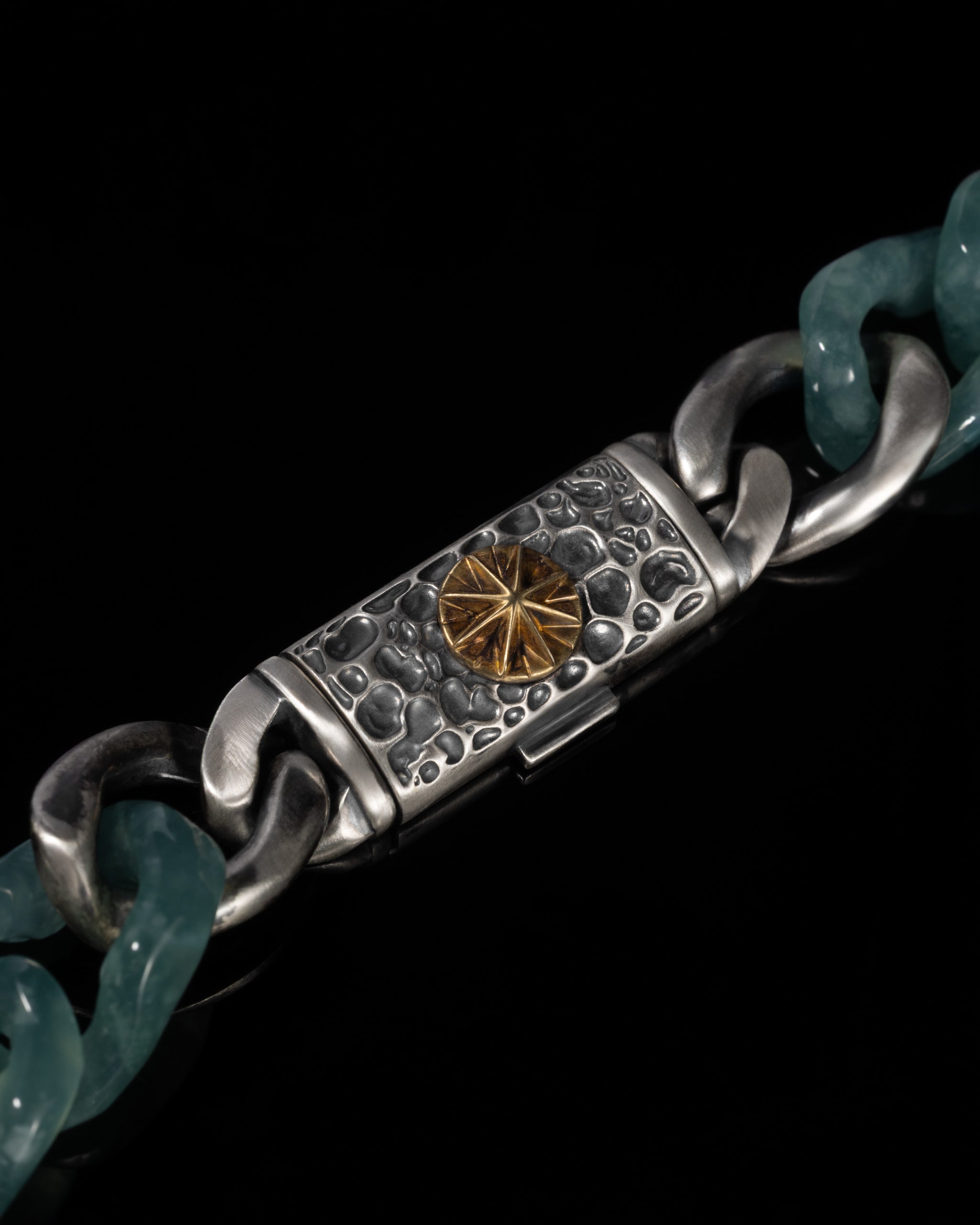 Crag Clasp In Sterling Silver With Jade Cuban Link