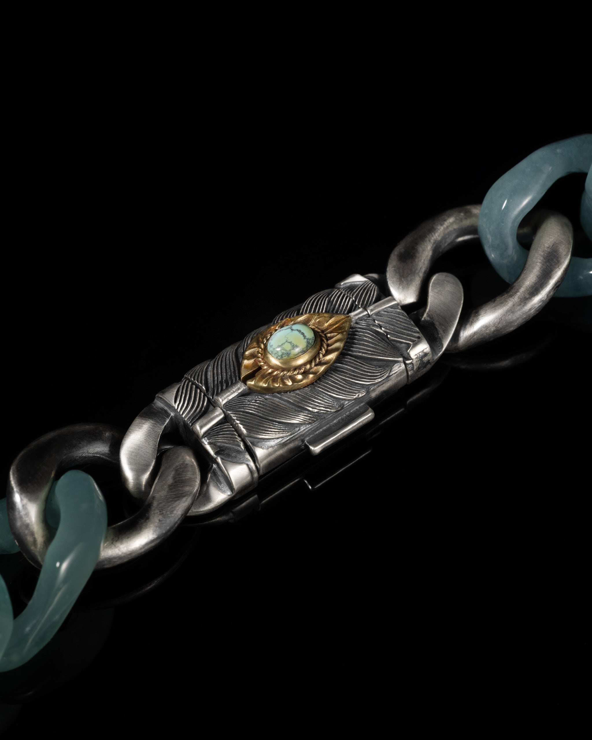 Zephyr Clasp In Sterling Silver With Jade Cuban Link