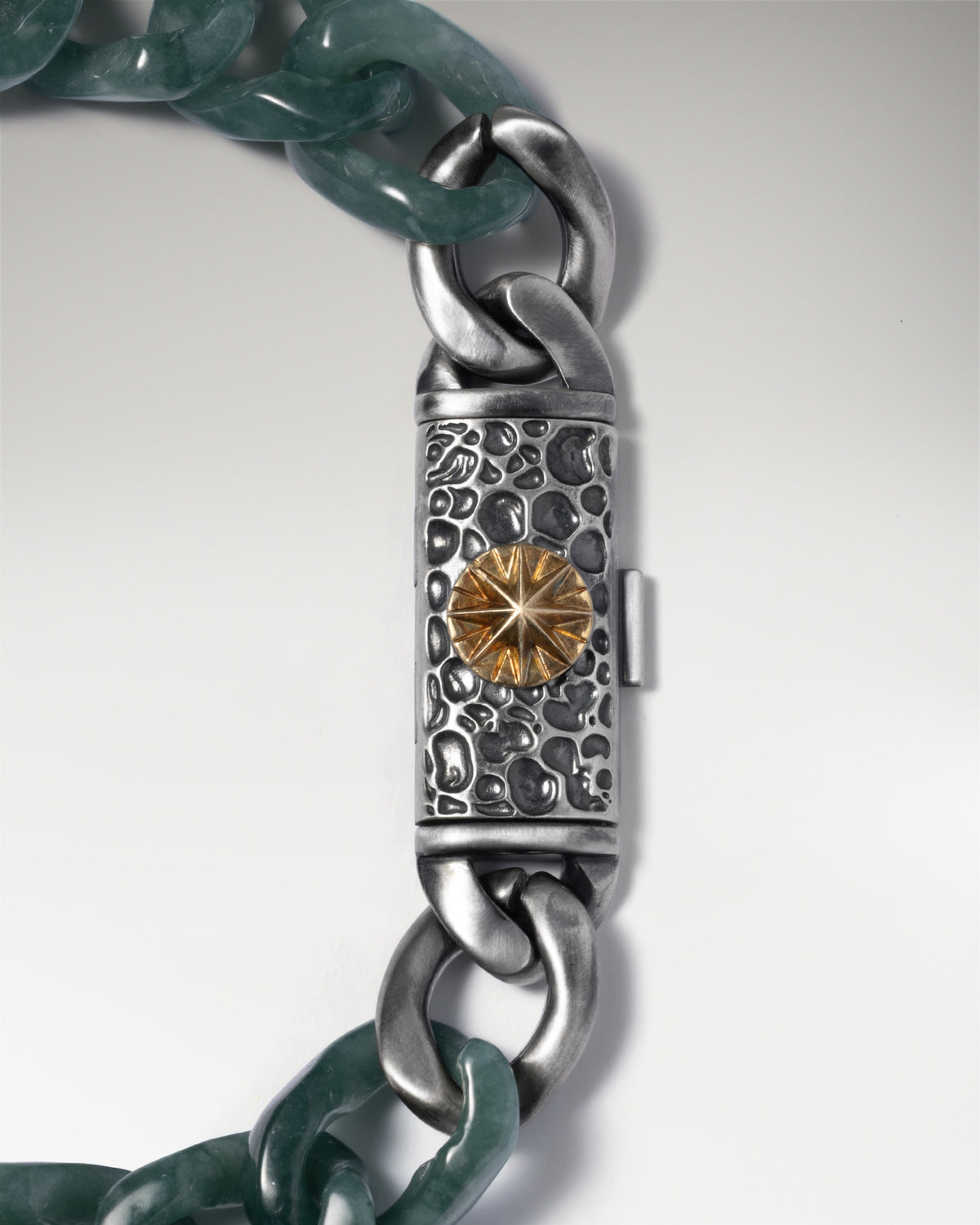 Crag Clasp In Sterling Silver With Jade Cuban Link