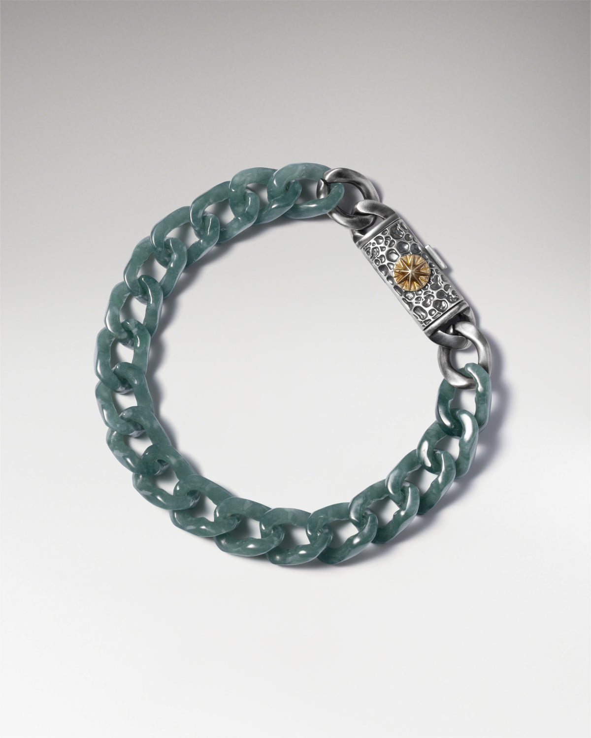 Crag Clasp In Sterling Silver With Jade Cuban Link