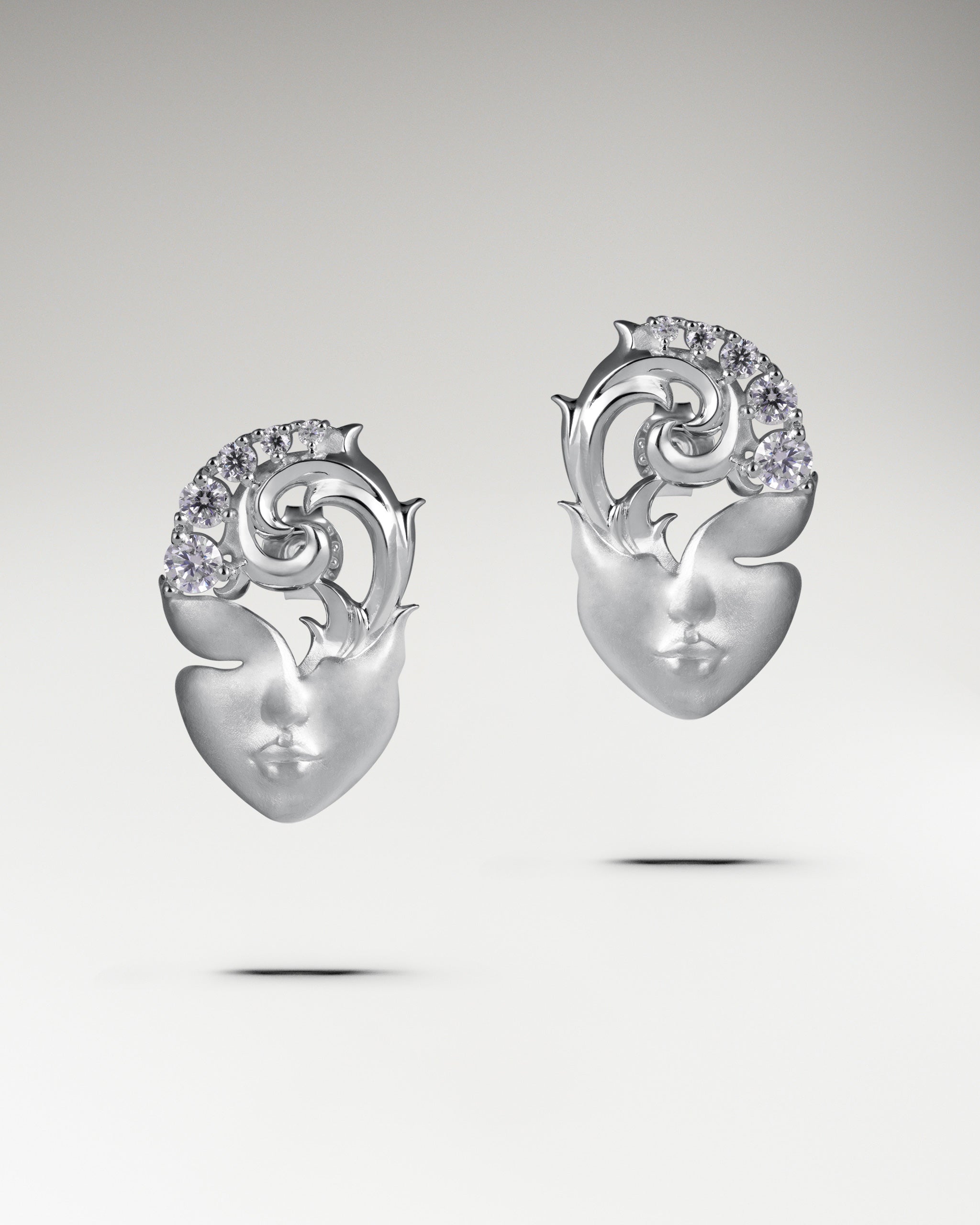 Muse Face Earrings In Sterling Silver