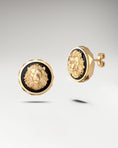Load image into Gallery viewer, golden lion face stud earrings in 10 k gold with agate gemstone
