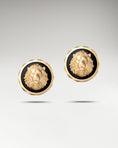 Load image into Gallery viewer, lion face sculpture earrings in 10k gold with black agate gemstone
