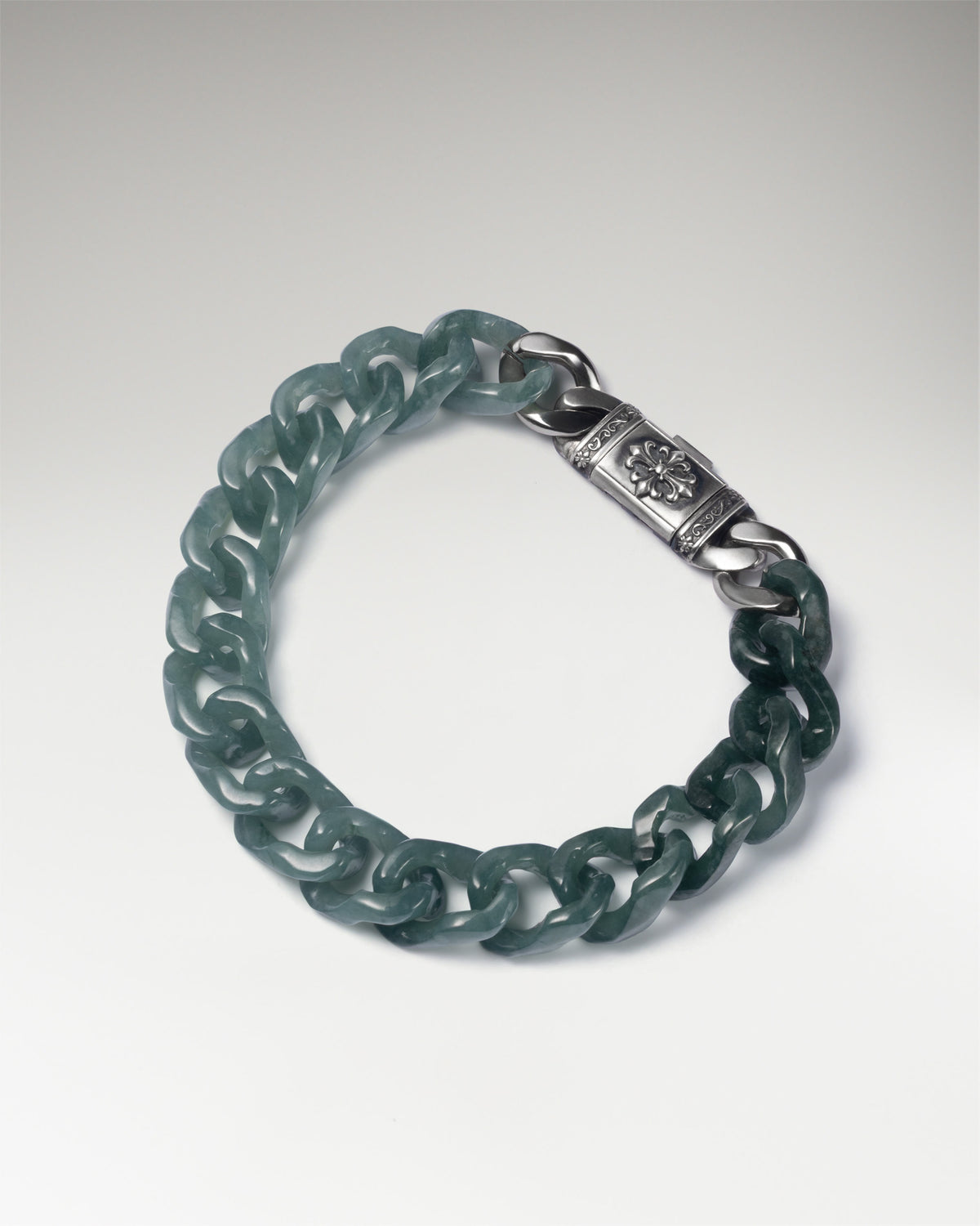 Relic Clasp In Sterling Silver With Jade Cuban Link
