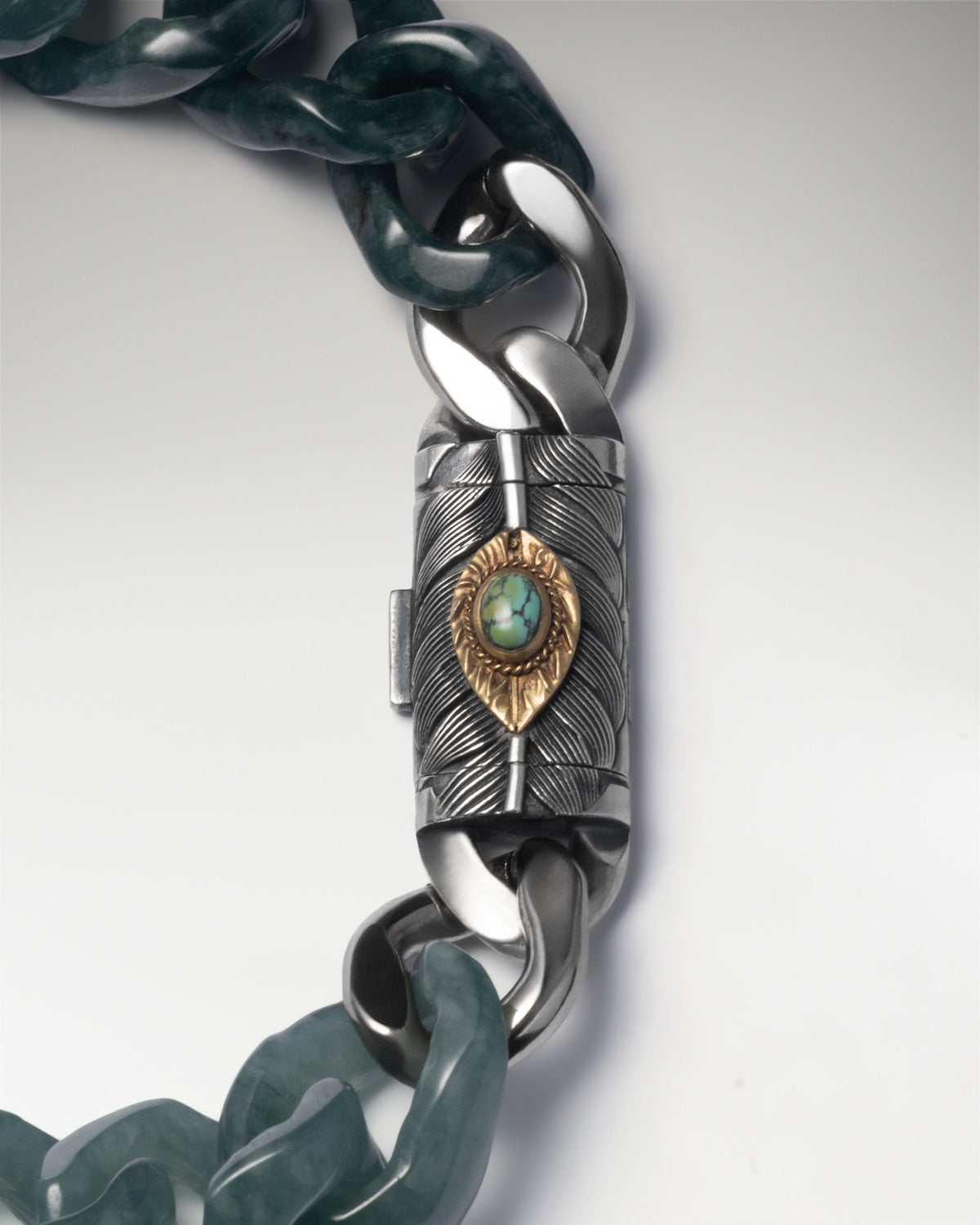 Zephyr Clasp In Sterling Silver With Jade Cuban Link