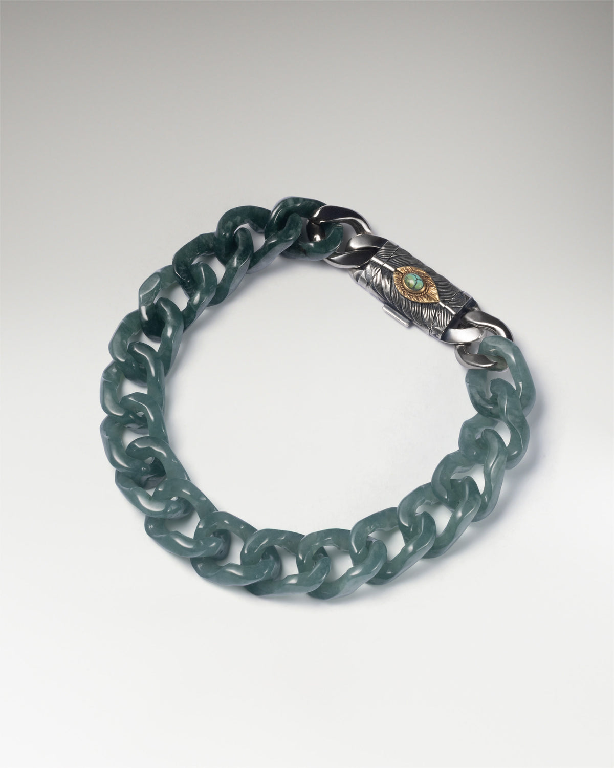 Zephyr Clasp In Sterling Silver With Jade Cuban Link
